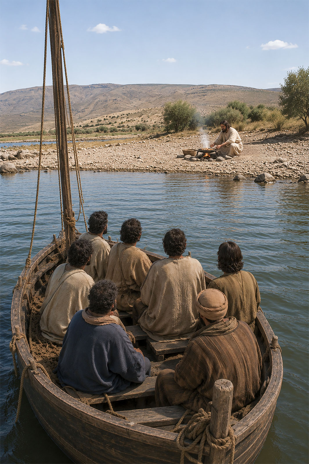 Jesus prepares a meal for seven of His disciples in Galilee